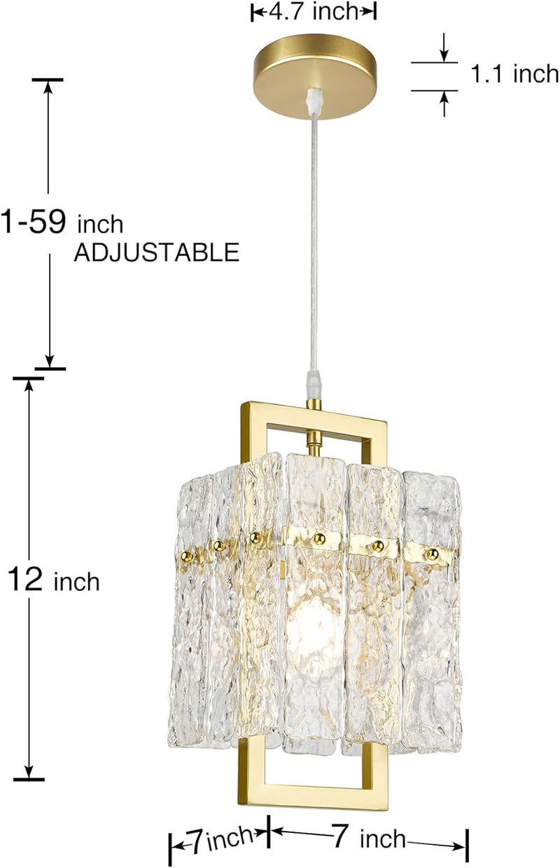 IKK Gold Crystal Pendant Light for Kitchen Island, Luxury Water Ripple Glass Chandelier Lights Fixture, Modern Elegant Adjustable Pendant Lighting for Dining Room Bedroom, E12 Bulb, L6.5'' x H11.8'' - Image 5
